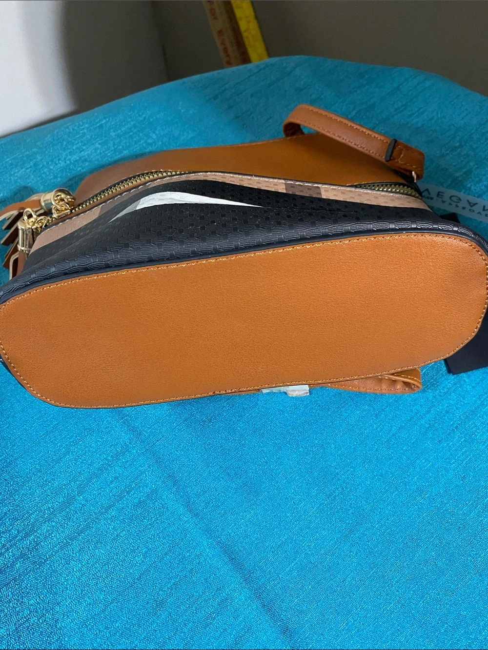 Deluxity Tan & Black Striped Crossbody Bag